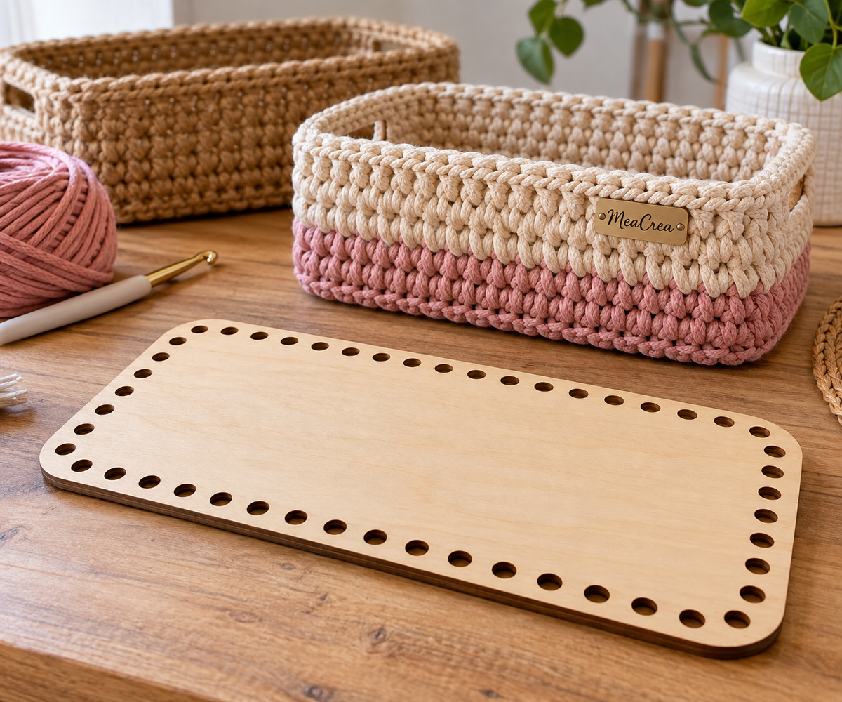 Fond de panier rectangle en bois – Crochet & Macramé