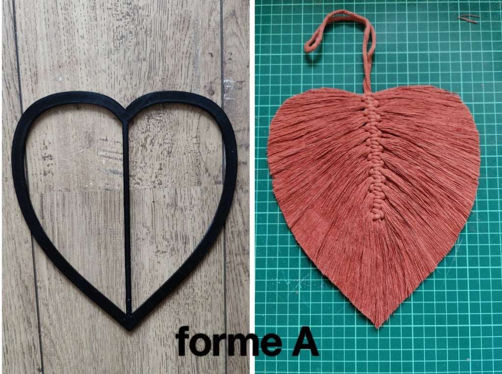 Gabarit patron de coupe feuille plume en macramé formeA