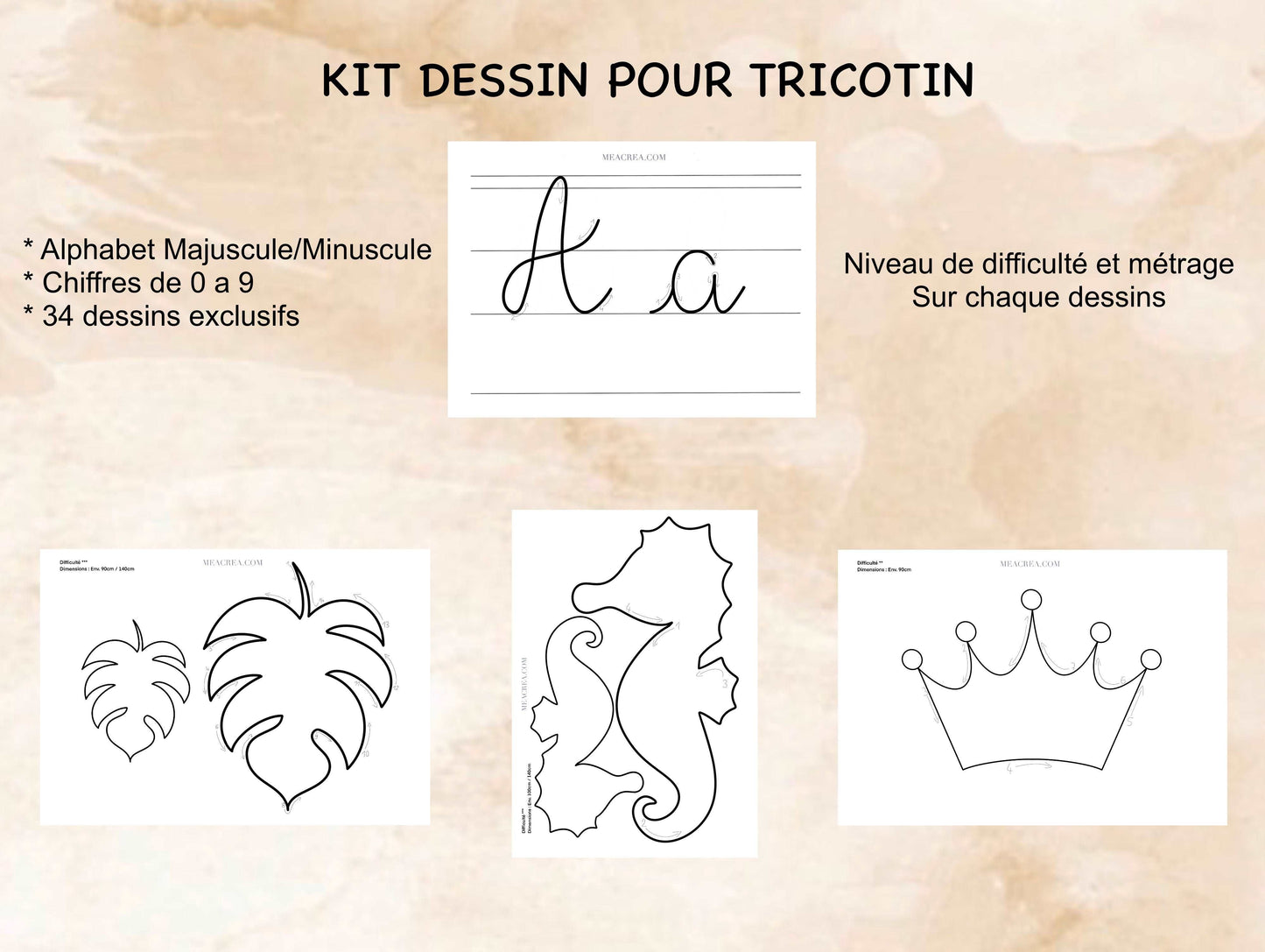 Kit diy dessin pour tricotin alphabet chiffres et animaux objet debutant