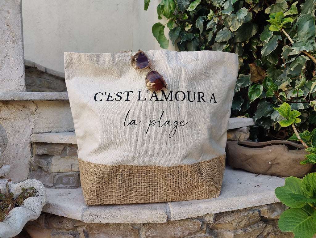 Sac de plage c'est l'amour a la plage