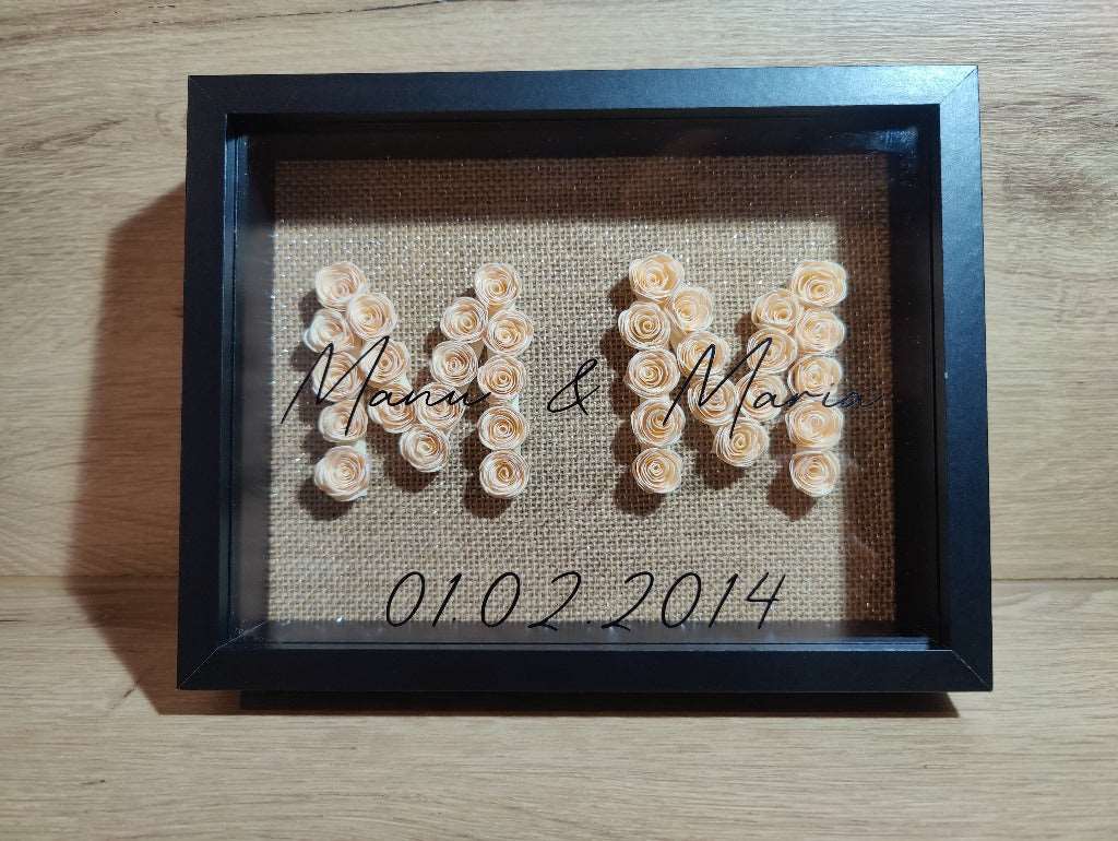 Cadre d'amour avec initiales rose en papier Meacrea créations
