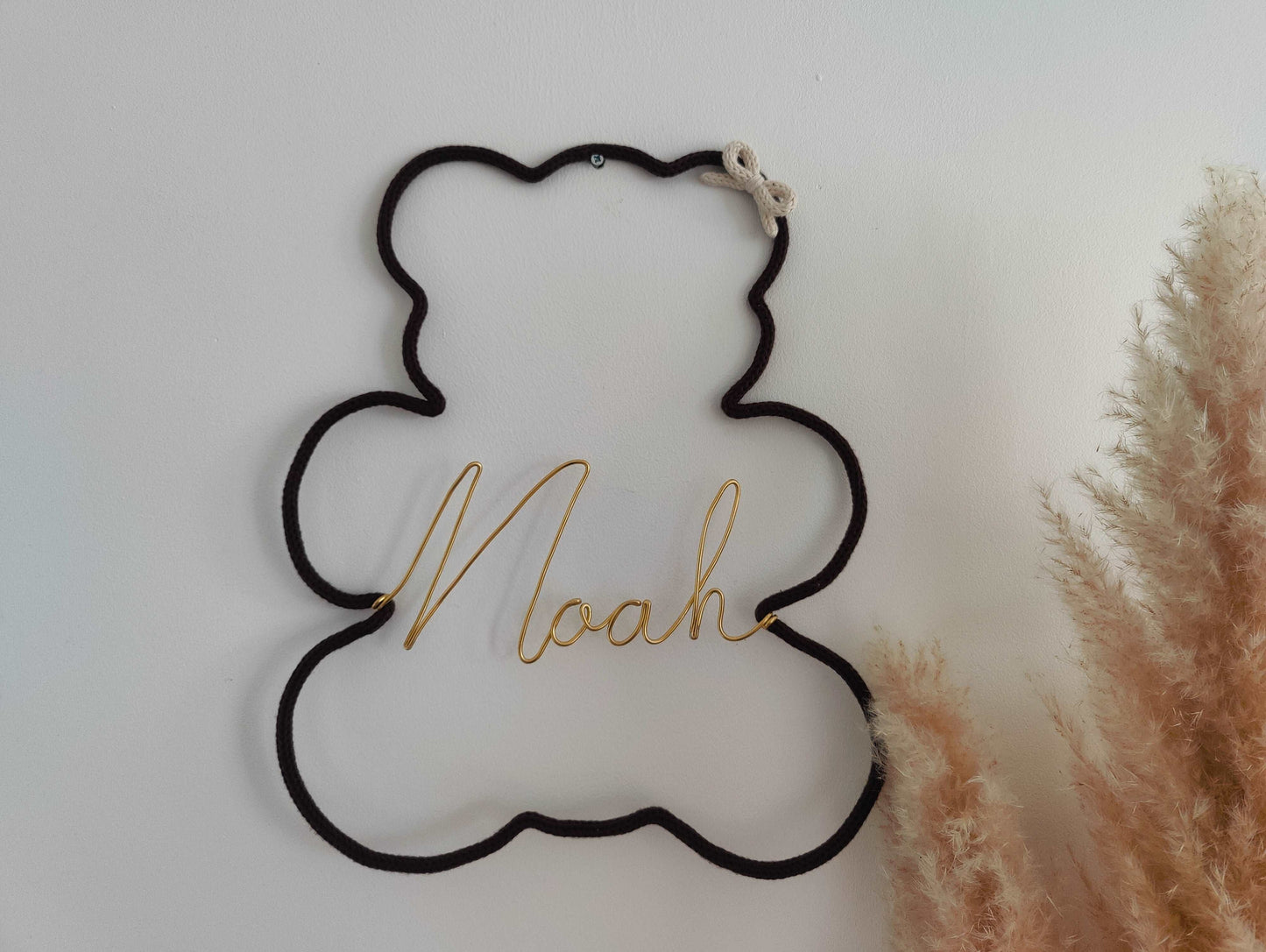 Nounours en tricotin avec prénom en fil de fer