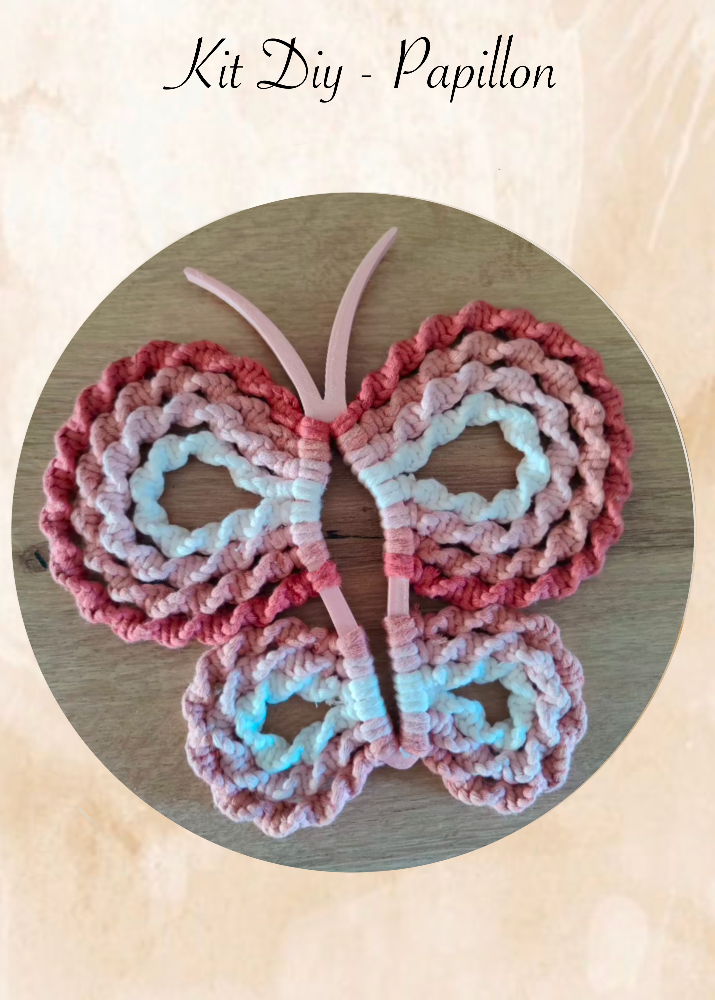 kit diy papillon en macramé decoration. Chambre d’enfant facile niveau débutant