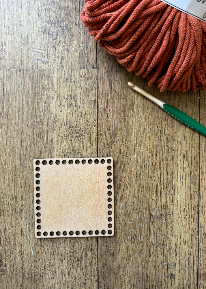 Fond de panier carré en bois pour panier crochet ou macramé avec coins arrondis, support DIY MeaCrea Marseille