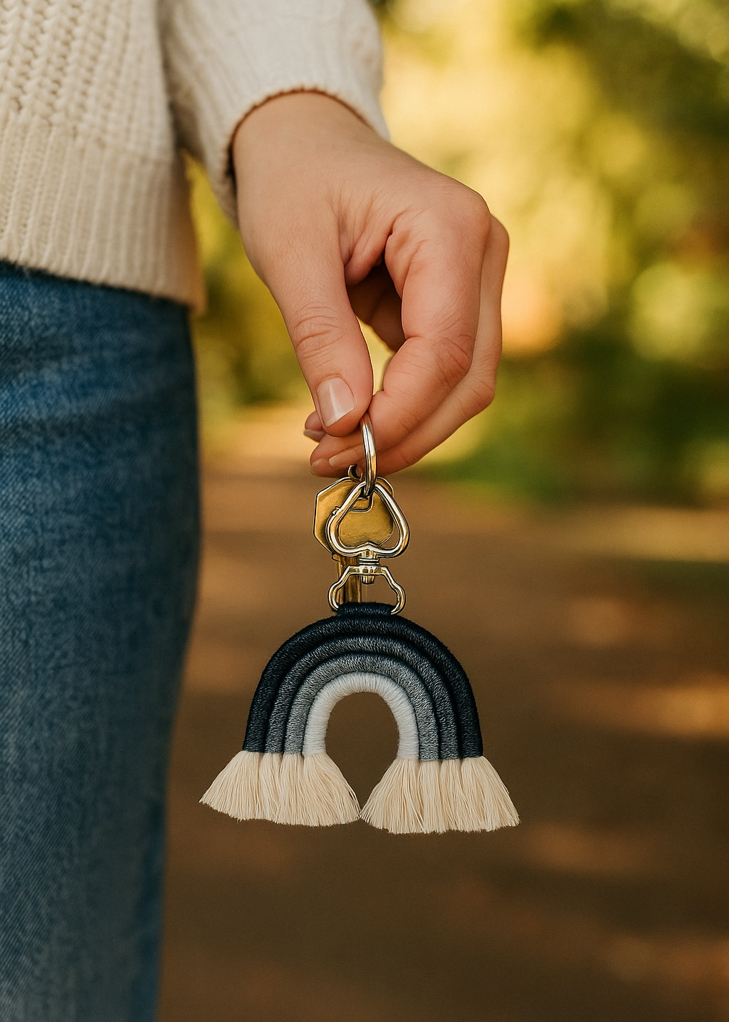 Accessoires personnalisés en macramé : porte-clés et décorations retrouviseur artisanales, créées à la main dans notre atelier à Marseille