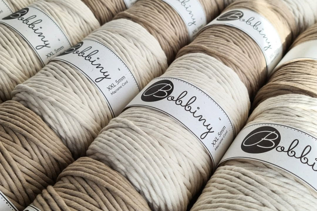 Bobines de cordes peignées Bobbiny 1,5 mm et 3 mm en coton recyclé, idéales pour créations macramé bohème
