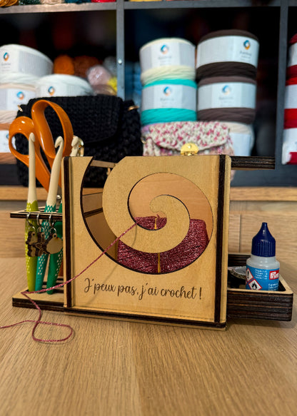 Organiseur crochet en bois avec compartiments pour crochets et accessoires