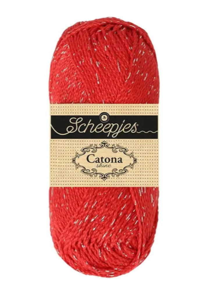 Catona shine Hot Red - Silver fils crochet scheepjes scintillant