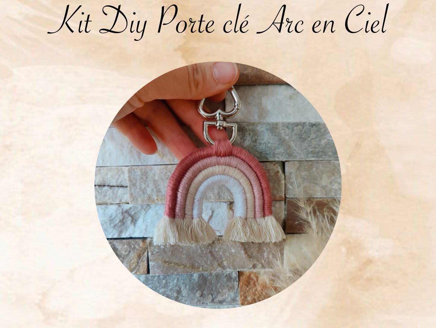 Kit diy porte clé arc en ciel macramé niveau débutant 