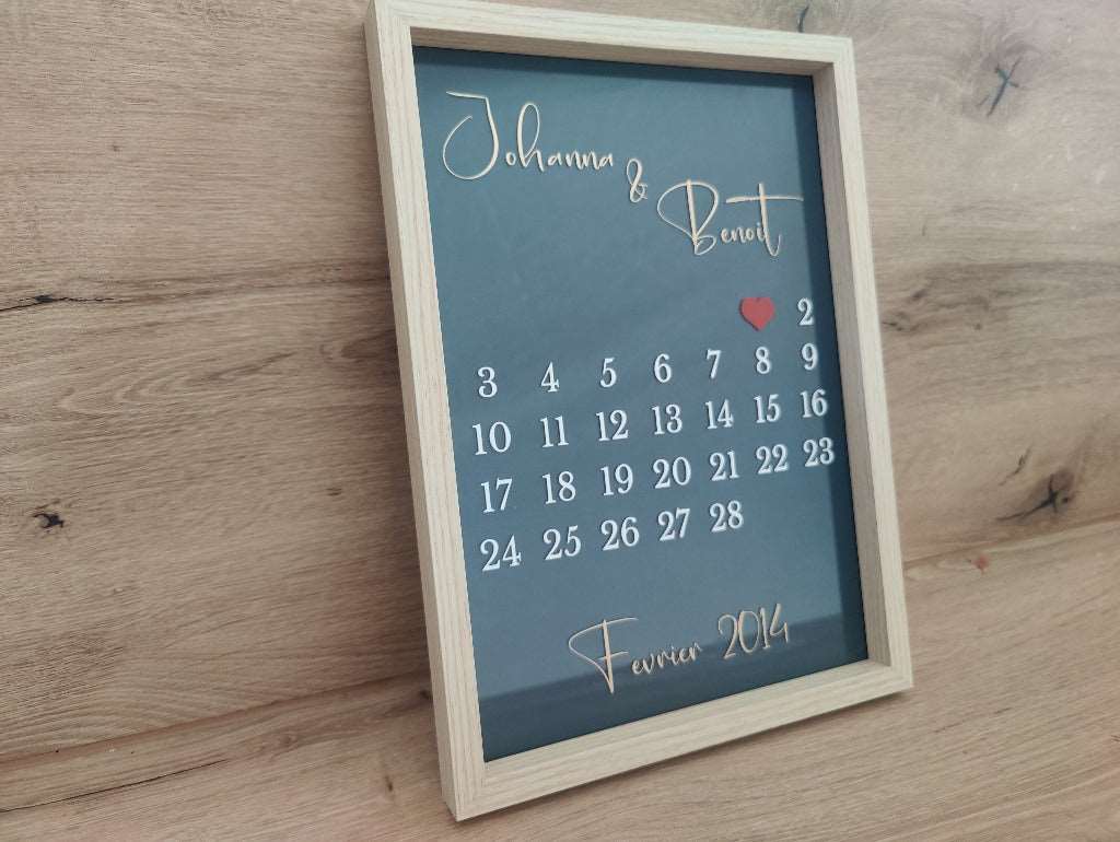 Cadre calendrier date importante à personnaliser cadeau mariage meacrea creations