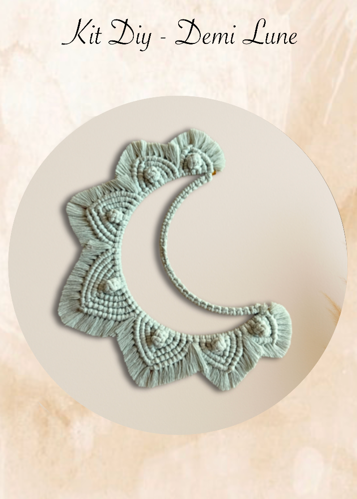 kit diy demi lune en macramé, niveau débutant facile a realiser, decoration originale  