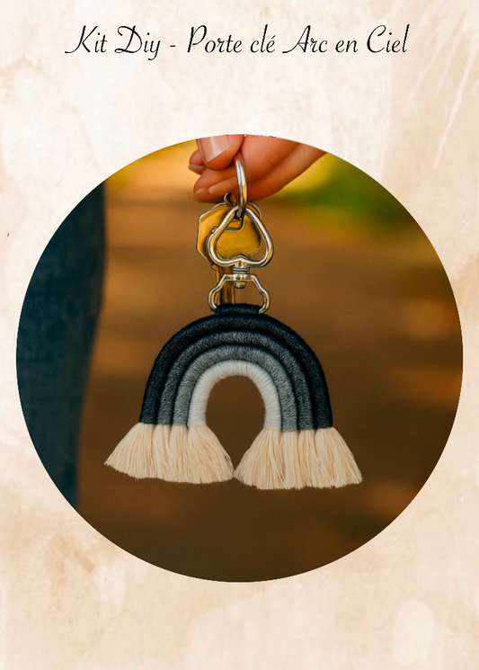 kit diy porte clé arc en ciel accessoire en macramé, niveau débutant facile a realiser meacrea 
