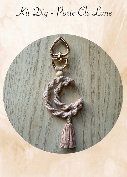 Kit diy porte clé lune en macramé niveau débutant diy facile à réaliser, décoration et accessoire originale 