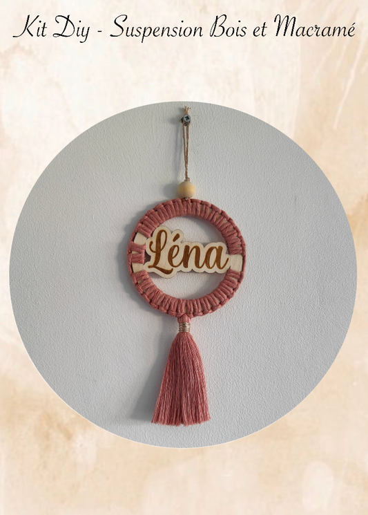 Kit diy décoration prénom en bois et macramé chambre d’enfant, niveau débutant facile meacrea 