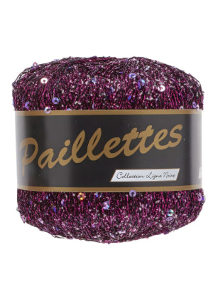 Bobine de Fil Paillette 407 aubergine  Lammy Yarns avec sequins pour vêtements, châles et crochet