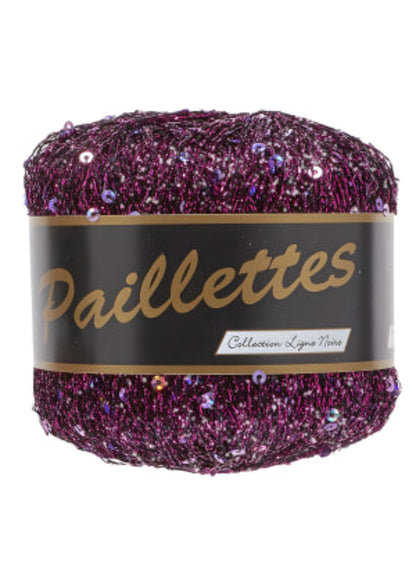 Bobine de Fil Paillette 407 aubergine  Lammy Yarns avec sequins pour vêtements, châles et crochet