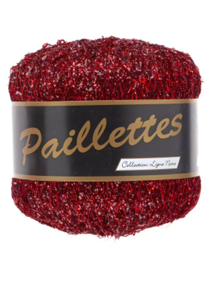 Fil Lurex à sequins 409 rouge Lammy Yarns pour crochet, tricot et loisirs créatifs