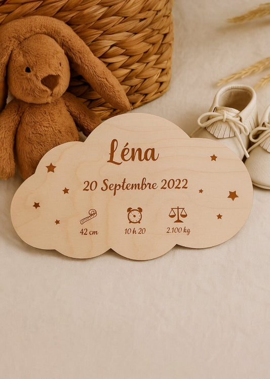 Panneau de naissance en bois - cadeau de naissance - décoration chambre enfant bohème - meacrea