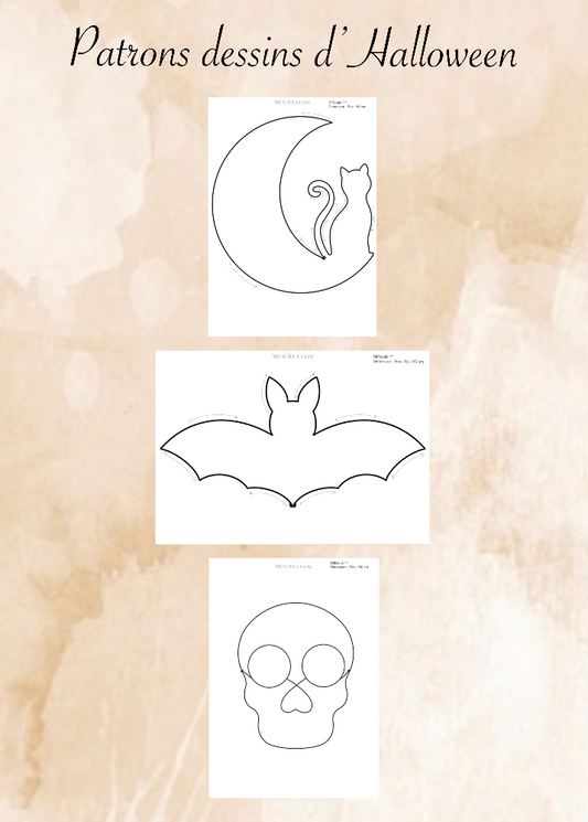 patrons imprimable dessins Halloween tricotin, guide PDF DIY