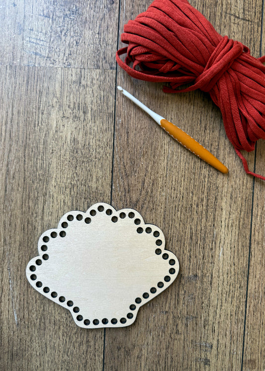Fond de panier coquillage en bois pour panier crochet DIY style bohème.