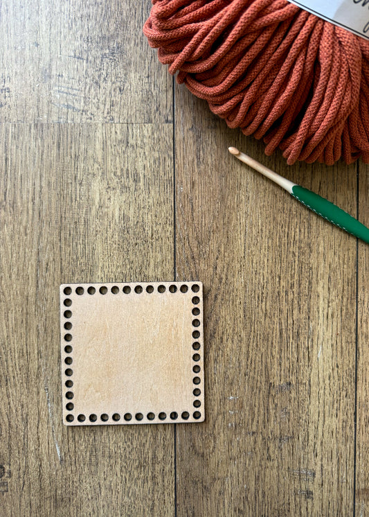 Fond de panier carré en bois pour panier crochet ou macramé avec coins arrondis, support DIY MeaCrea Marseille
