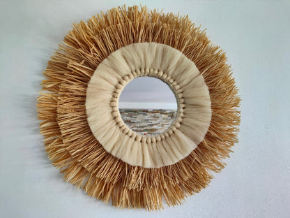 miroir en raphia et laine merinos