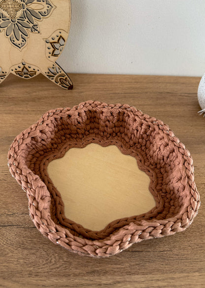 Panier en forme de coquillage en bois et crochet pour rangement déco bohème bord de mer