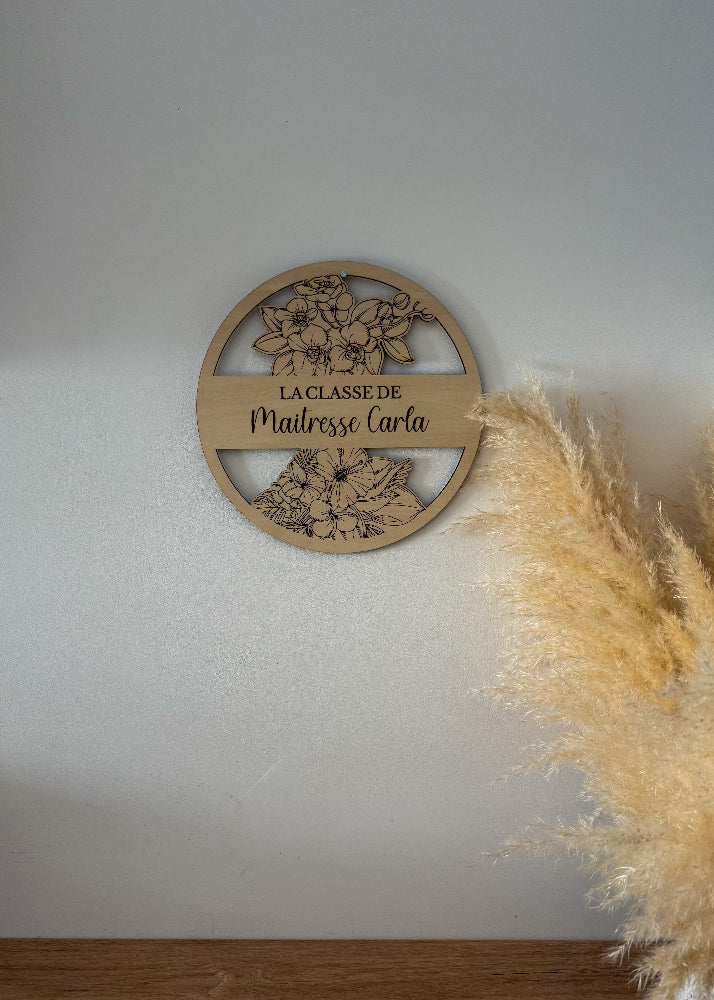 Plaque de porte en bois La classe de Maîtresse personnalisée