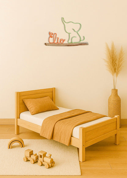 Prénom en tricotin sur bois flotté personnalisé avec elephan sur bois flotté decoration boheme cadeau de naissance | MeaCrea