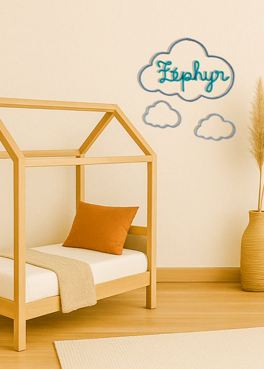 Création artisanale prénom sur nuage bohème chambre enfant – idée cadeau naissance | MeaCrea