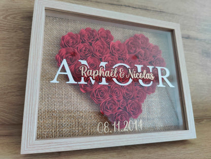 idée cadeau saint valetin cadre amour roses papier avec date MeaCrea