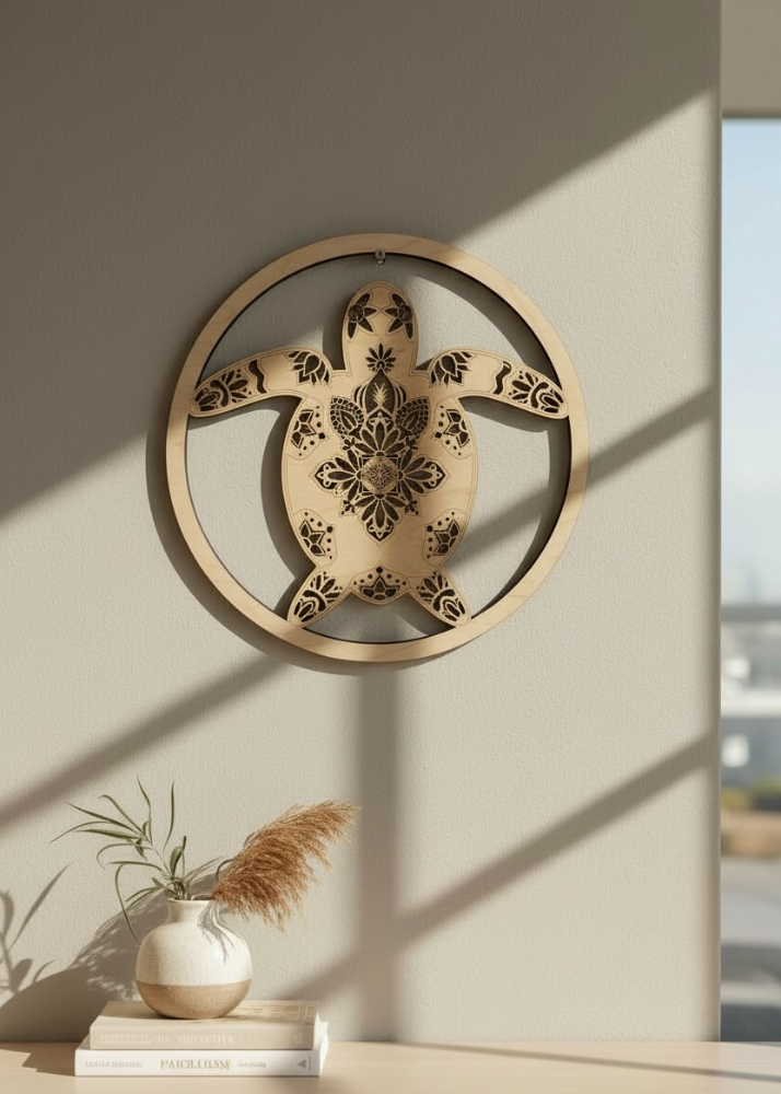 Support mandala tortue en bois pour DIY macramé, création artisanale pour loisirs creatif MeaCrea à Marseille
