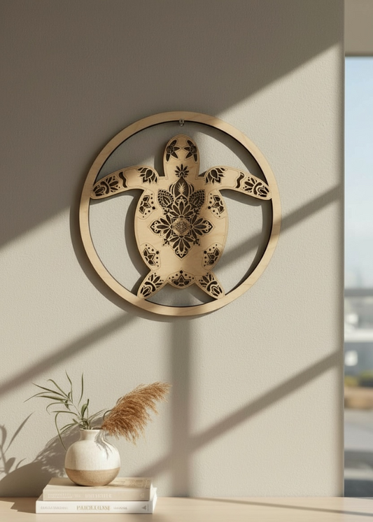 Support mandala tortue en bois pour DIY macramé, création artisanale pour loisirs creatif MeaCrea à Marseille