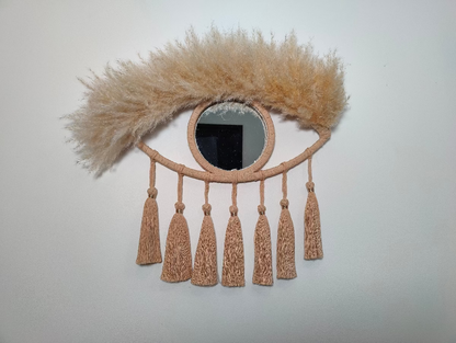 suspension miroir en macramé et pampa oeil 