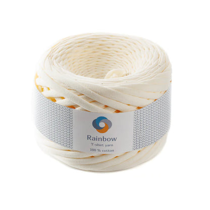 Fil T-shirt Rainbow Yarns 100 % coton pour crochet, idéal pour sacs et paniers DIY. Vanilla