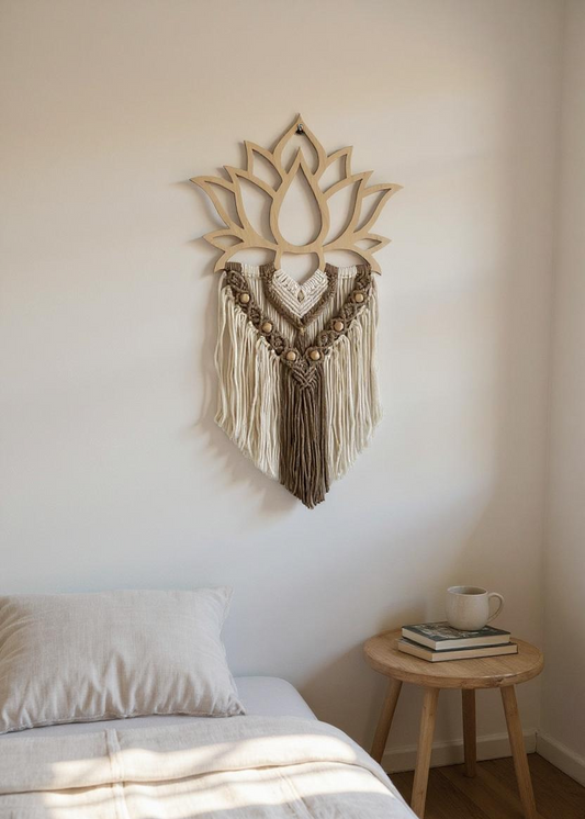 tenture lotus en macramé fait main par meacrea creation artisanale cadeau original 